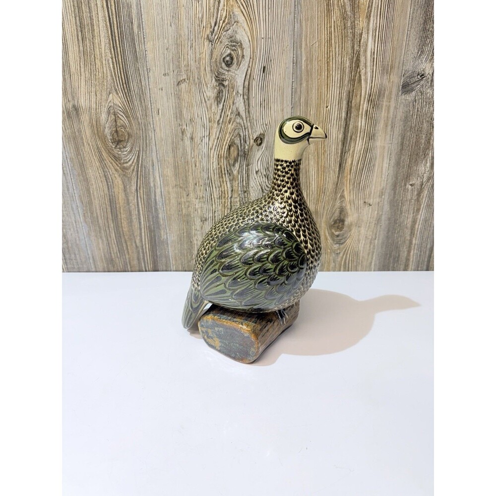 Vintage Carlos Villanueva Mexican Pottery Signed Bird Figurine 12 1/2” H x 7" D